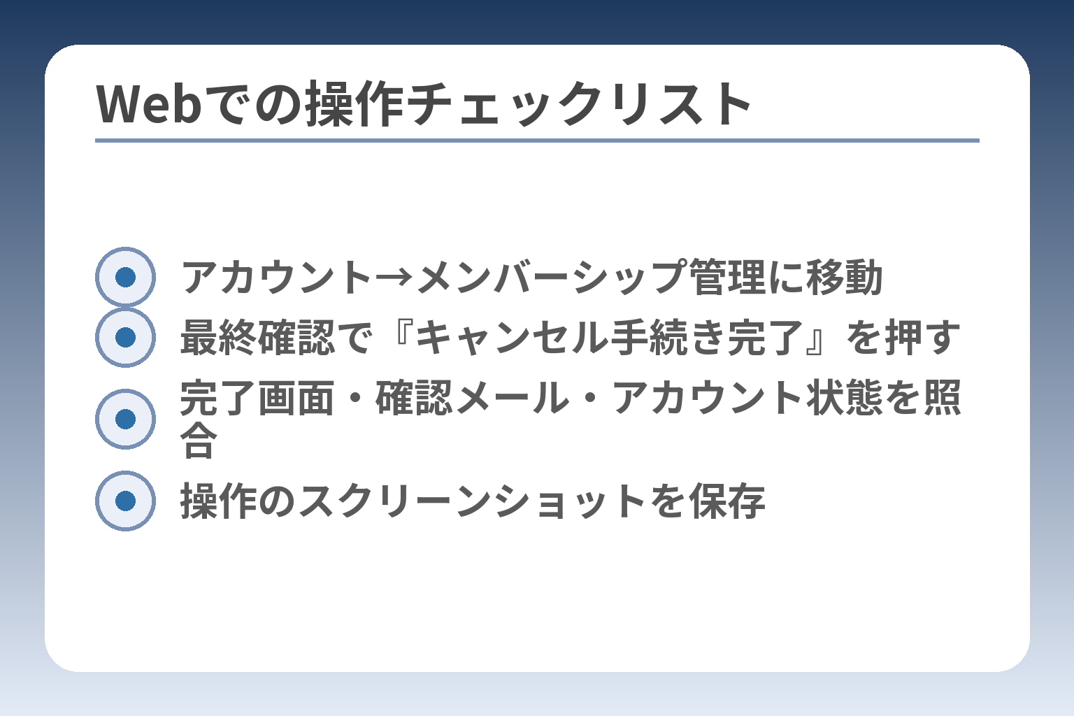 Webでの操作チェックリスト