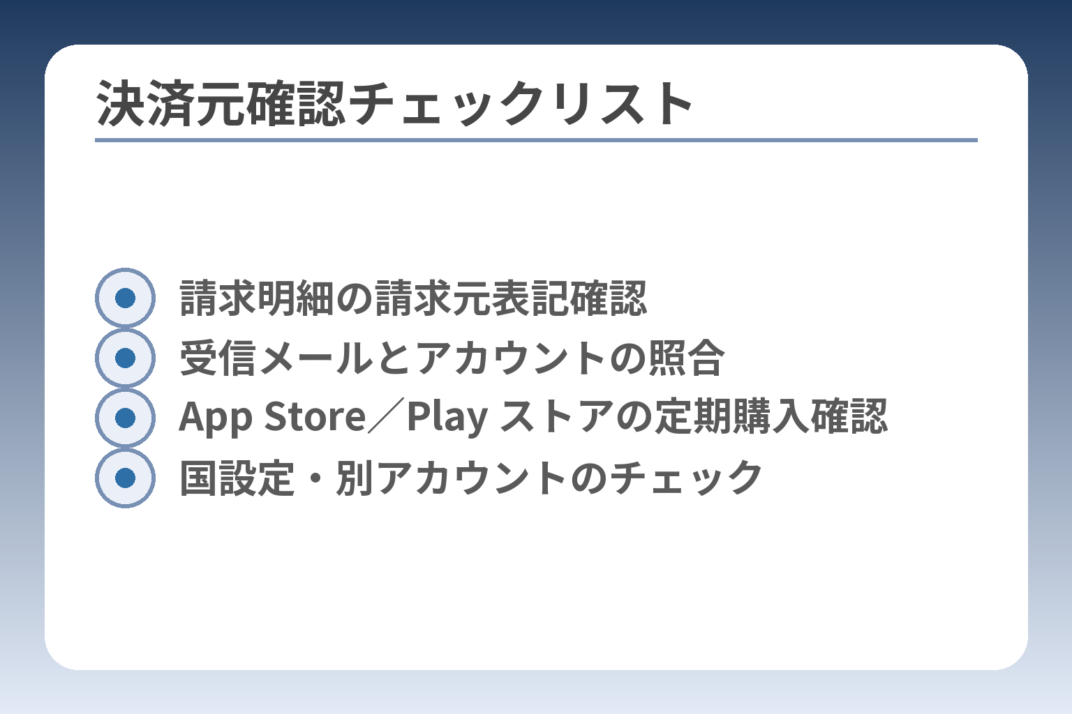 決済元確認チェックリスト