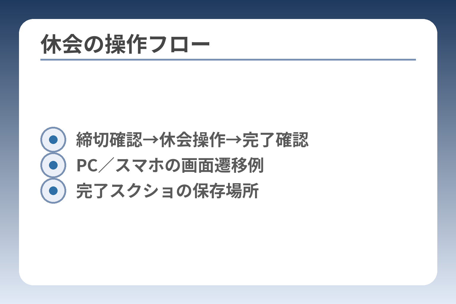 休会の操作フロー