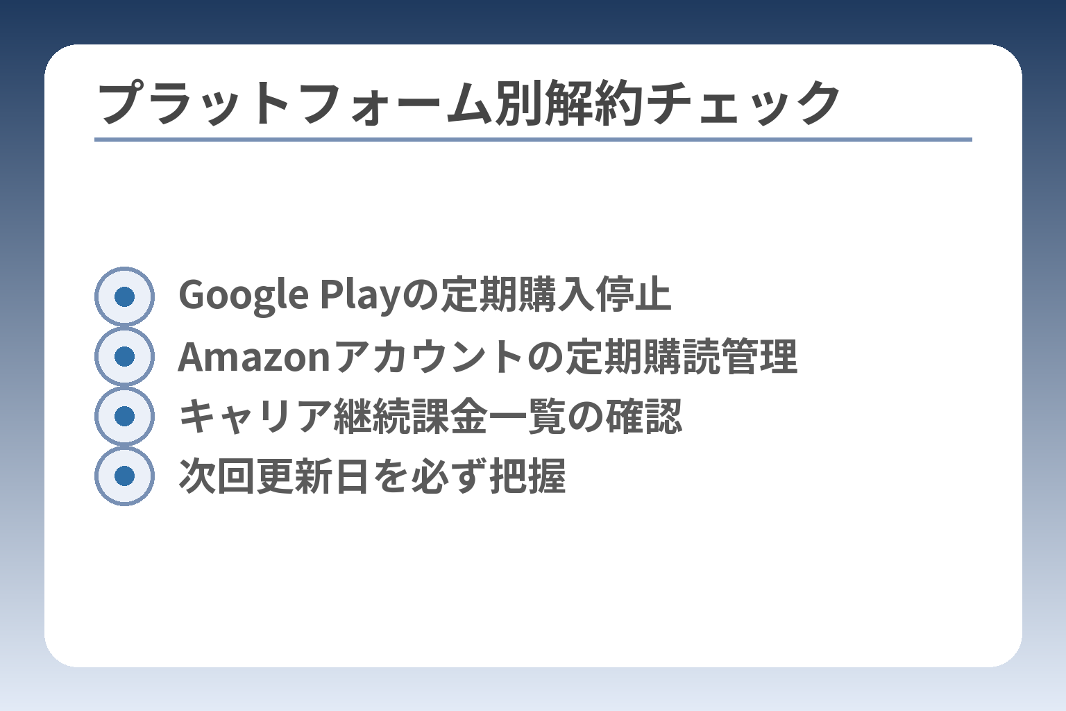 プラットフォーム別解約チェック