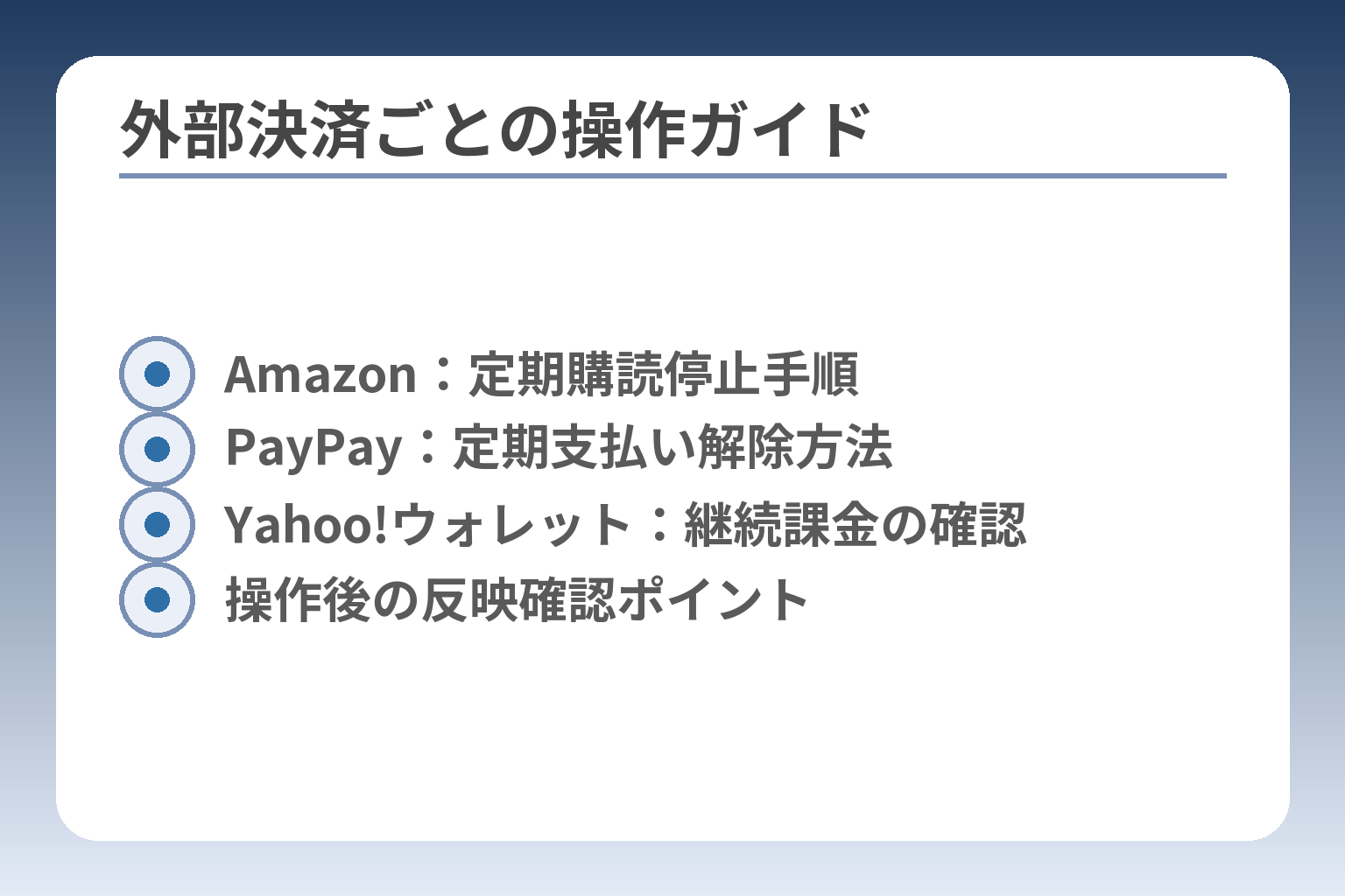 外部決済ごとの操作ガイド